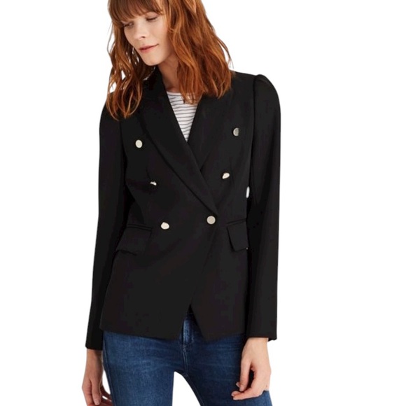 CLUB MONACO Black Double-Breasted Blazer with Brushed Gold Tone Buttons - Picture 1 of 3
